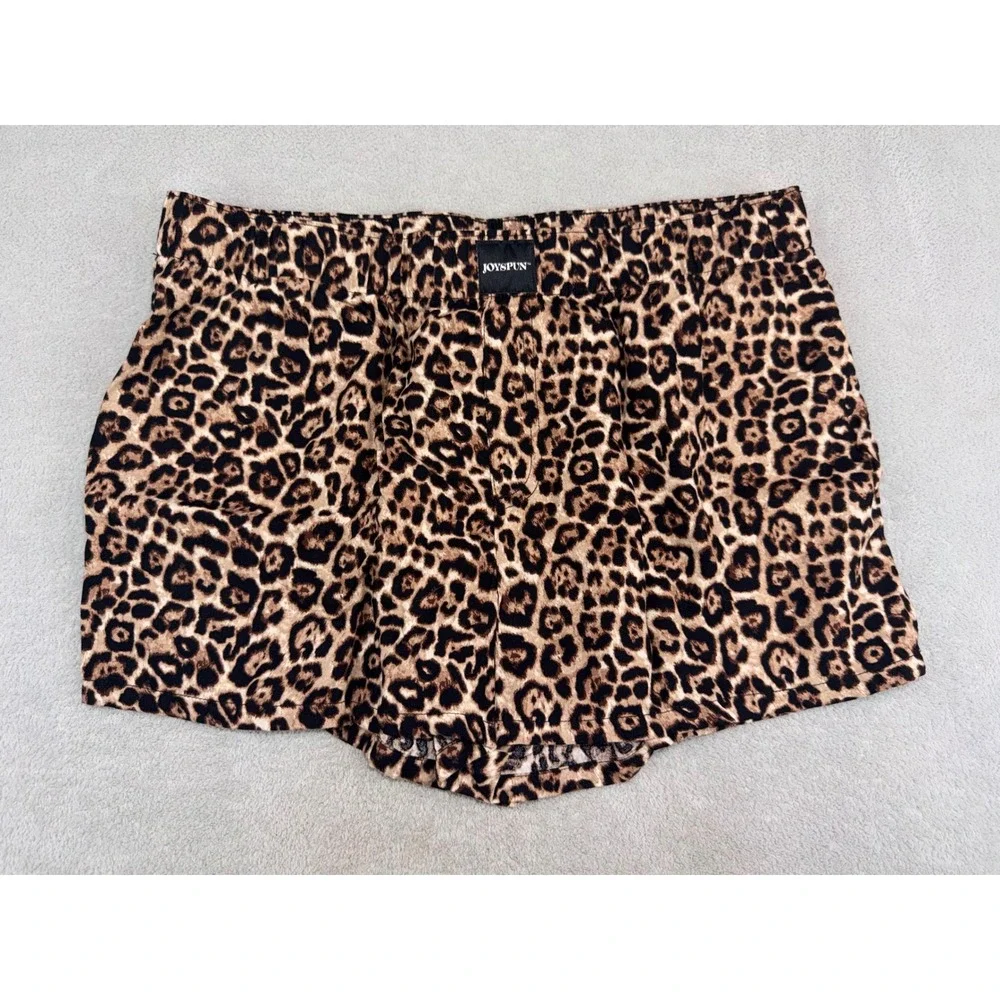 Joyspun Womens Leopard Print Sleep Shorts Brown Black Pajama Bottoms Size Medium